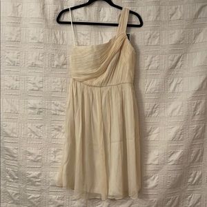 JCrew Cream Asymmetrical Strap Chiffon Dress